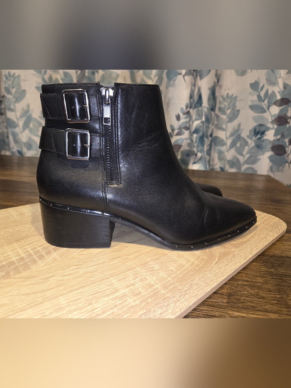 Bleeker & Bond Black Leather Ankle Booties with Buckle Detail